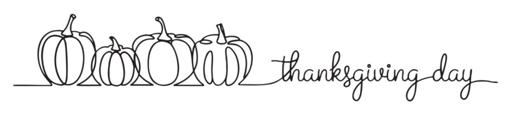 Thanksgiving day pumpkins continuous line drawing vector illustration for holiday designs isolated on whi