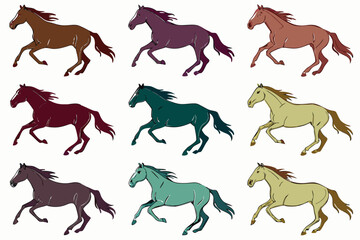 Horse running bundle silhouette vector  isolated on white background