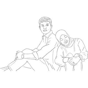 Illustration of couple love prewedding photo outline