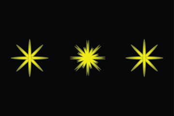 Three Yellow Starburst Glow Icons on Black Background for Celebration, Design, and Decor Elements