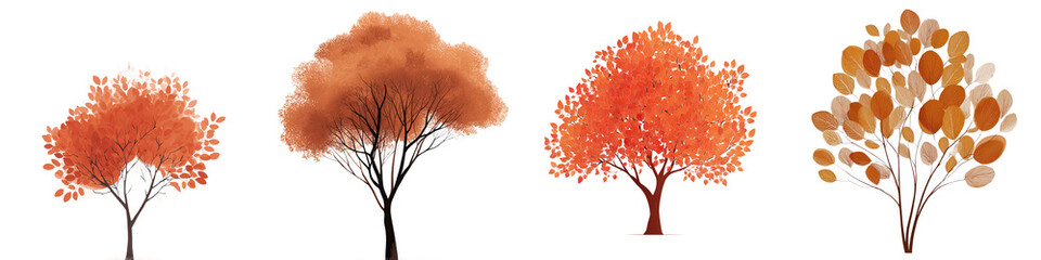 Abstract Flat Tree Canopy in Burnt Orange Hues with Leaves