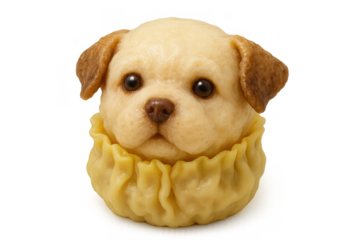 Cute puppy dog baozi steamed bun food art, creative animal shape dumpling as a fun snack concept, transparent background