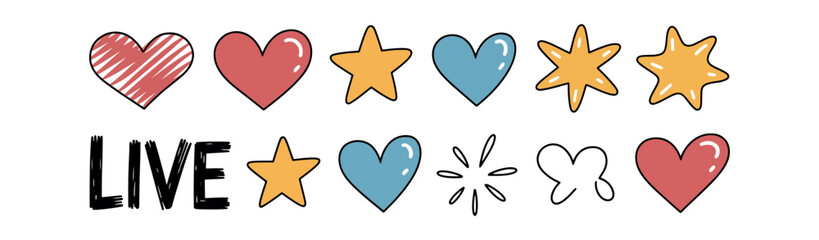 Hand-Drawn Social Media Live Stream Reaction Doodle Set