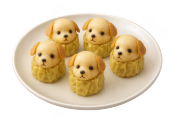 Puppy shaped dumplings on plate offering creative food art and festive snack for celebration