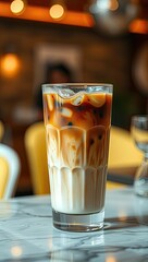 Obraz premium Iced coffee layered drink in a glass