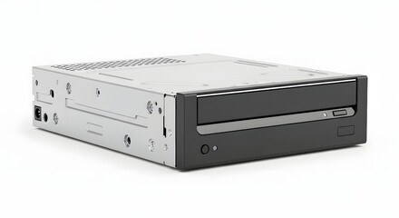 Obraz premium A close up of a black and silver computer drive on a white surface in a studio setting image view