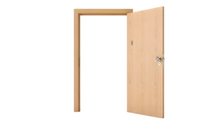 Open wooden door isolated on white