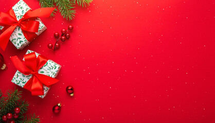 Merry Christmas and Happy Holidays greeting card, frame, banner. New Year. White, red Christmas...