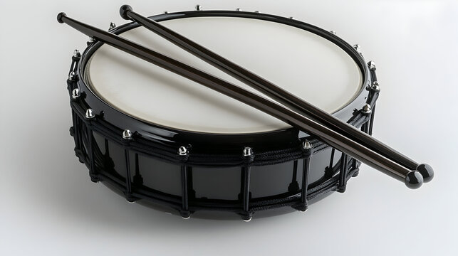 Black snare drum with sticks equipment