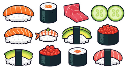 Assortment of Sushi and Maki Rolls - A Colorful Culinary Collection.