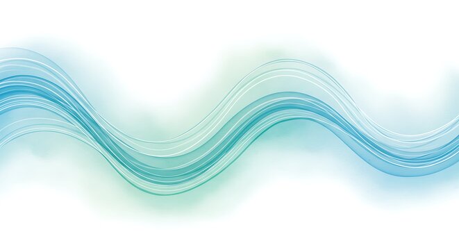 Flowing, abstract blue-green wave design on a white background, suggesting fluidity and movement