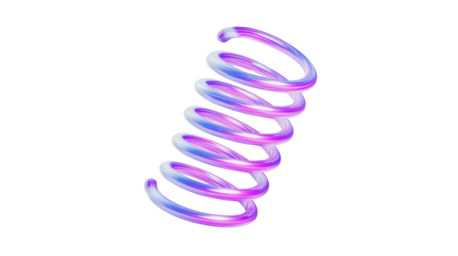 a holographic iridescent spiral tube with swirling colors of pink and blue against a black background with abstract lines
