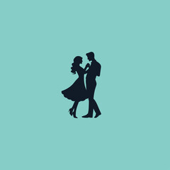 Dancing couple silhouette logo Icon flat vector design