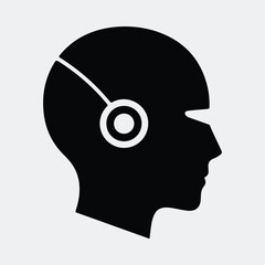 Silhouette cyborg head side view artificial intelligence vector illustration