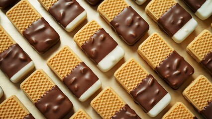 Patterned Chocolate-Dipped Wafer Cookies with White Chocolate Detail and Hazelnut Sprinkles
