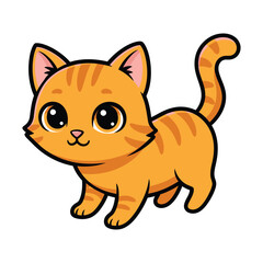 Cute cartoon ginger tabby cat with big eyes, isolated on white background