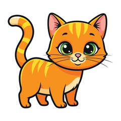 Cute cartoon orange tabby cat with green eyes isolated on white.