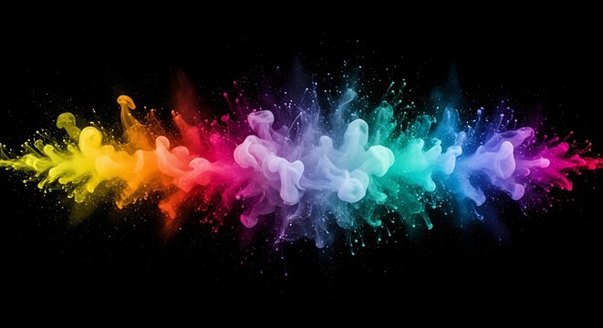 Explosion of vibrant colors a mesmerizing burst of rainbow powder against a stark black background - Powered by Adobe
