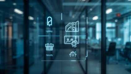 Smart office automation interface offers seamless control over lighting, security, and energy management for a modern, efficient workspace solution
