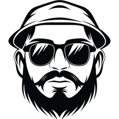 Obraz premium shows a bearded man wearing a hat and sunglasses in solid black