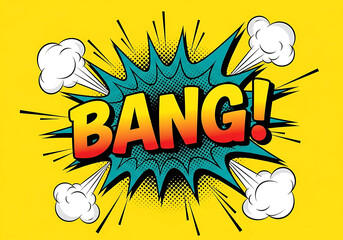 Comic book style bang text with explosion effect