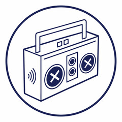 Retro boombox icon in blue circle isolated on, vector design
