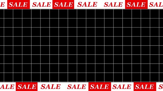 Rectangular frame with repeating SALE text moving around on a grid background. sale text moving concept.
