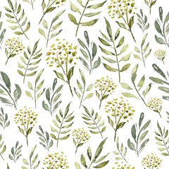 Pattern, watercolor painting, grass, leaves, branches