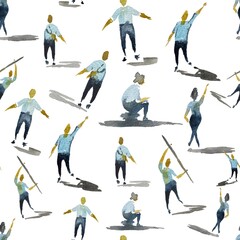 Watercolor painting, person in motion, human emotions, pattern