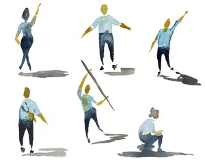 Watercolor painting, person in motion, human emotions, pattern