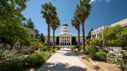 Fototapeta premium historic capitol building exterior captured in bright sunshine highlighting classical design and civic importance