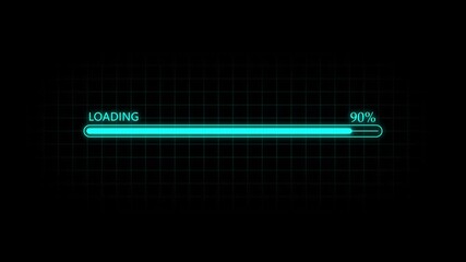 Cyan glowing loading bar animation from 0 to 100% Progress Bar. Computer cyberpunk loading screen. - Powered by Adobe