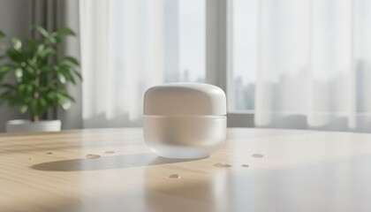 Obraz premium White cosmetic jar with lid on a bright clean table