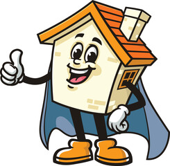Cartoon house mascot in superhero style