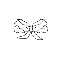 Hand drawn black line art fancy bow knot isolated on white background