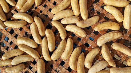 Dried bananas texture background pattern.