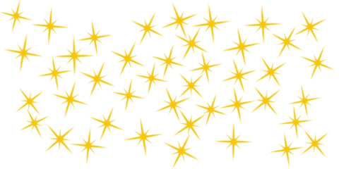 Abstract golden starbursts scattered on a black background isolated on transparent background