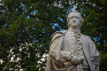 Marble Statue of Johann Wolfgang von Goethe, German Poet, Playwright, Statesman, Scientist, and Philosopher - Close-up with Copyspace