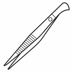 Simple black and white illustration of tweezers on a white background