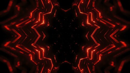 Futuristic red neon lights with symmetrical abstract pattern