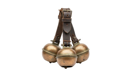 Antique Cowbells With Leather Strap on White Background