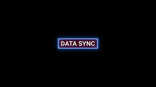 Blue neon sign displaying the text DATASYNC on a black background data sync synchronization