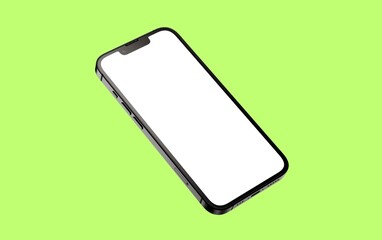 Modern blank screen smartphone display mockup with front and back views on vibrant green background for UI design
