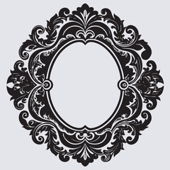 vintage baroque frame with floral golden design silhouette vector art illustration, round frame with floral ornament
