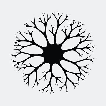 Silhouette tree branch structure abstract circular shape vector illustration