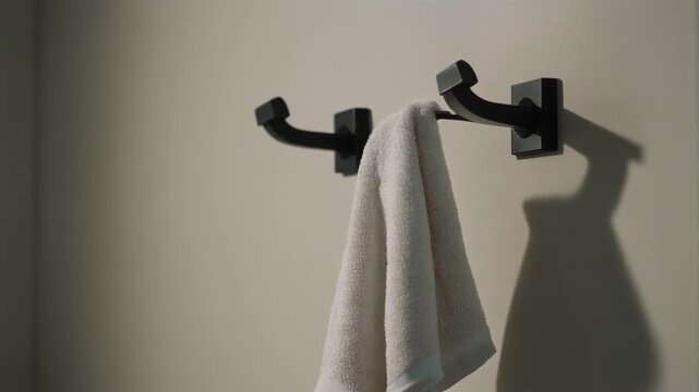 Modern wall hooks holding a clean white towel
