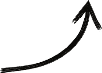 Hand drawn black arrow, pointing upwards, symbolizing upward trajectory, positive direction, and advancement in goals