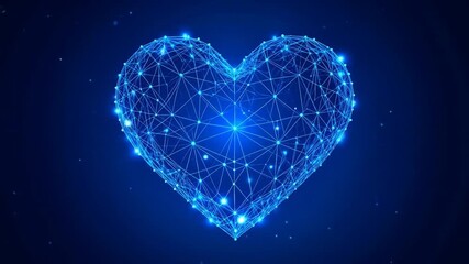 Glowing blue heartshaped network on dark background. - Powered by Adobe