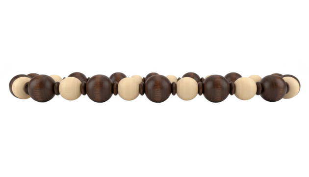 Wooden Bead Bracelet With Brown and Cream Colored Spheres on White Background