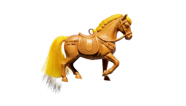 Hand Carved Wooden Toy Horse With Yellow Tail and Mane